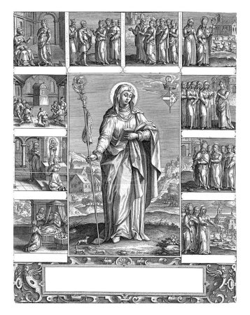 Téléchargez les photos : Sainte Gertrude, Adriaen Collaert, 1604 - 1618 Sainte Gertrude avec un bâton d'abbesse à droite et une bible à droite. - en image libre de droit