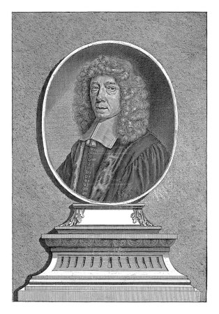 Téléchargez les photos : Portrait d'Etienne le Moine, Anthony van Zijlvelt, 1714 - 1720 Portrait d'Etienne le Moine, professeur de théologie et prédicateur à Leyde, sur un piédestal. - en image libre de droit