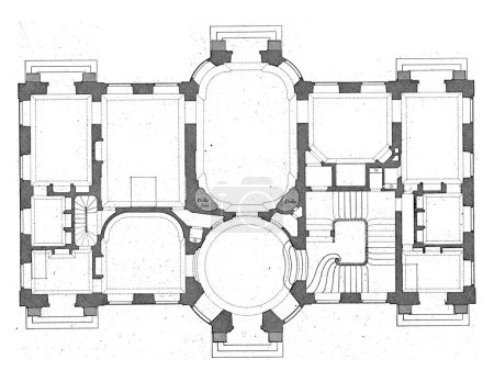 Téléchargez les photos : Plan du rez-de-chaussée, Carl Albert von Lespilliez, d'après François de Cuvillies (Sr.), 1745 Carte du rez-de-chaussée d'une maison de campagne. - en image libre de droit