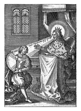 Foto de Un rey y su aprendiz, Martin Baes, 1614 - 1631 Un rey enseña a su hijo. Bajo la actuación el lema: Concebir un lumen de radio una llama lumínica. - Imagen libre de derechos