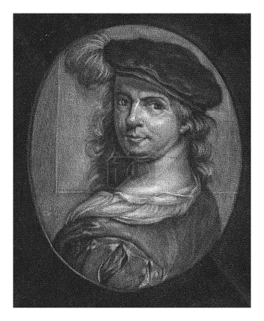 Foto de Autorretrato de Carel de Moor, Jan de Groot, después de Carel de Moor (II), 1698 - 1776 El pintor Carel de Moor a la edad de 22 años. Lleva una boina con una pluma.. - Imagen libre de derechos