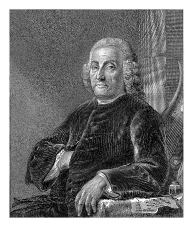 Foto de Retrato de Willem van der Pot, Reinier Vinkeles (I), después de Gerard van Nijmegen, 1768 Retrato del poeta Willem van der Pot. Su brazo descansa sobre una mesa sobre la que hay una lira - Imagen libre de derechos