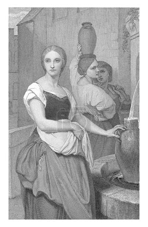 Téléchargez les photos : Marguerite à la fontaine. Naar Ary Scheffer, Léopold Flameng, d'après Ary Scheffer, 1841-1911, gravé vintage. - en image libre de droit