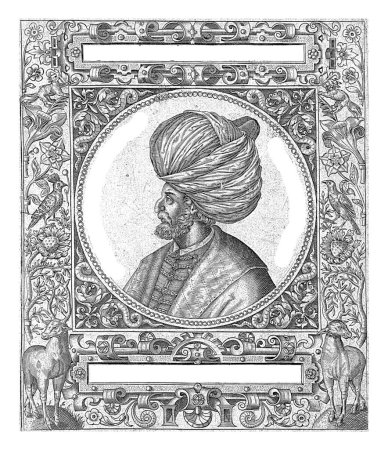 Foto de Retrato del sultán Mustafa Basha, Theodor de Bry, según Jean Jacques Boissard, 1596 Retrato redondo del sultán según el ejemplo de una moneda. - Imagen libre de derechos