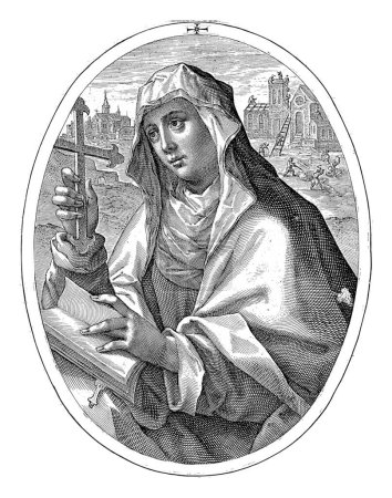 Photo for Saint Brigitta of Sweden, Crispijn van de Passe (I), 1602 Saint Brigitta of Sweden with a cross and an open book in her hands. - Royalty Free Image