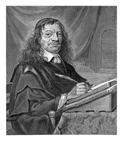 Foto de Retrato de Adriaan Heereboord, profesor de razonamiento y filosofía en la Universidad de Leiden, sentado en un atril con una pluma en la mano. - Imagen libre de derechos