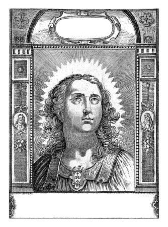 Téléchargez les photos : Buste du Christ, Johannes Eillarts, 1600 - 1612 Buste du Christ dans un cadre avec deux médaillons incorporant des portraits plus petits. - en image libre de droit