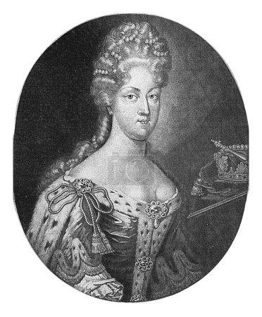 Foto de Retrato de Christina Ewartina van Saksen, Pieter Schenk (I), 1670 - 1713 Christina Ewartina, duquesa de Sajonia con collares de perlas en el pelo. Junto a ella la corona. - Imagen libre de derechos