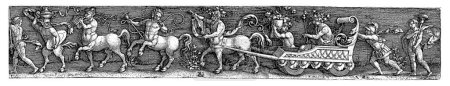 Téléchargez les photos : Triomphe de Bacchus avec Satyres, Georg Pencz, 1537 - 1541 Bacchus est assis sur un char tiré par un satyre jouant d'un instrument à cordes. - en image libre de droit