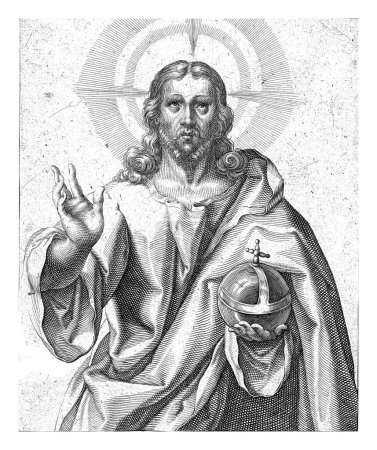 Téléchargez les photos : Christ Sauveur Mundi, Jacob de Gheyn (II) (atelier de), d'après Jan Nagel (1570-1616), 1593-1597 Christ, demi-longueur, la main droite levée, dans la main gauche une orbe. - en image libre de droit