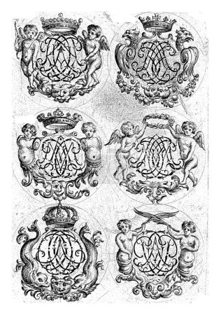 Foto de Seis cajas premiadas con monogramas de letras (ACK-AOP), Daniel de Lafeuille, c. 1690 - c. 1691 De una serie de 29 hojas parcialmente numeradas con monogramas numéricos. - Imagen libre de derechos