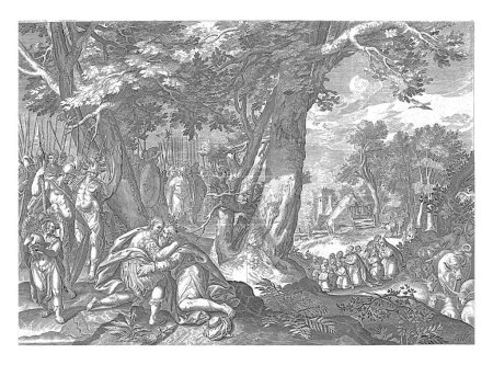 Foto de Reconciliación de Jacob y Esaú, anónima, después de Zacarías Dolendo, después de Karel van Mander (I), después de Boetius Adamsz. Bolswert, después de Gilles van Coninxloo (II), 1630 - 1702 Esaú y Jakob abrazan. - Imagen libre de derechos