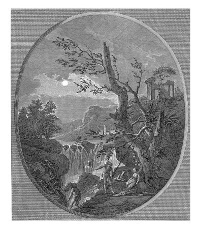 Photo for Landscape with a waterfall and a ruin, Antonio Suntach, Giovanni Suntach, after Claude Joseph Vernet, 1754 - 1842 A landscape with a waterfall and figures fishing in the foreground. - Royalty Free Image