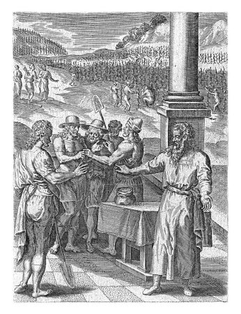 Téléchargez les photos : Parabole des ouvriers de la vigne, Abraham de Bruyn, d'après Crispijn van den Broeck, 1583 Illustration du livre pour la parabole des ouvriers de la vigne (Matthieu 20). - en image libre de droit