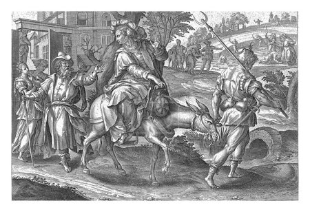 Téléchargez les photos : Femme sunnémite en route vers Elisa, Hans Collaert (I), d'après Maerten de Vos, 1643 Au premier plan, la femme sunnémite part sur un âne pour Elisa. - en image libre de droit