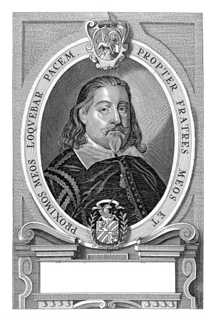 Téléchargez les photos : Portrait d'Aloysius Contareno, Pieter de Jode (II), d'après Anselm van Hulle, 1616 - 1744 Buste portrait d'Aloysius Contareno, diplomate vénitien. - en image libre de droit