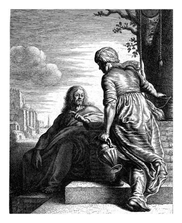 Photo for Christ and the Samaritan Woman, Jan Georg van Vliet, after Joris van Schooten, 1635, vintage engraved. - Royalty Free Image