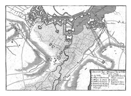 Téléchargez les photos : Siège de Mons, 1709, anonyme, 1709 Carte du siège de Mons par les Alliés, du 25 septembre au 23 octobre 1709. - en image libre de droit