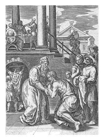 Photo for The Prodigal Son Comes Home, Abraham de Bruyn, after Crispijn van den Broeck, 1583 Book illustration accompanying the story of the parable of the Prodigal Son (Luke 15:11-32). - Royalty Free Image