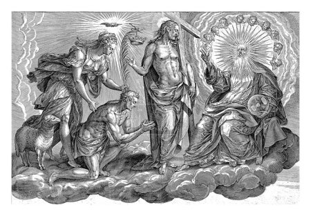 Trône de la Miséricorde, Hieronymus Wierix, d'après Ambrosius Francken (I), d'après Willem van Haecht (I), 1578 Un homme est conduit par la grâce divine (Gratia) devant Dieu le Père.