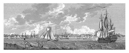 Foto de Vista de Paramaribo, Jacobus Wijsman, 1790 - 1799 Vista de la ciudad de Paramaribo desde el mar. En primer plano barcos holandeses. - Imagen libre de derechos