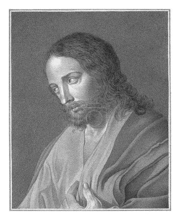 Foto de Cristo, Christian Forssell, después de A. Liernur, después de Valentin, 1787 - 1852 Busto de Cristo, giró a la izquierda. La cabeza está ligeramente doblada. En el margen hay dos líneas de texto en francés. - Imagen libre de derechos