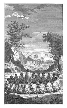 Foto de Matrimonio bajo Khoi, Jan Caspar Philips, 1726 Paisaje montañoso con un grupo de Khoi en primer plano durante una ceremonia de boda. - Imagen libre de derechos