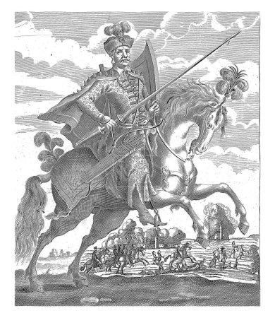 Téléchargez les photos : Portrait du général tartare Cham, anonyme, 1660-1700 Portrait du général tartare Cham, à cheval avec lance à la main. - en image libre de droit
