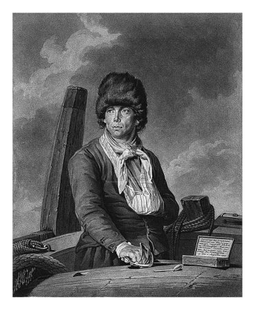 Téléchargez les photos : Portrait de Christiaan Cornelis, Charles Howard Hodges, d'après Jacob Perkois, 1794-1796 Christiaan Cornelis debout sur un navire. Il a son bras gauche dans une fronde, dans l'autre une épée. - en image libre de droit