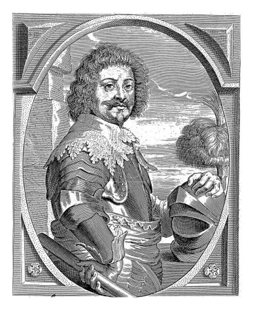 Téléchargez les photos : Portrait d'Ottavio Picolomini, Pieter de Jode (II), 1628 - 1670 Portrait d'Ottavio Picolomini, en demi-personne. Sa main gauche repose sur son casque et dans sa main droite il tient un état-major. - en image libre de droit