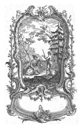 Téléchargez les photos : Chasseur et femme, Carl Albert von Lespilliez, d'après François de Cuvillies (Sr.), 1745 Un chasseur se tient debout avec un fusil et une corne de chasse devant une femme assise avec un sac et un oiseau abattu. - en image libre de droit