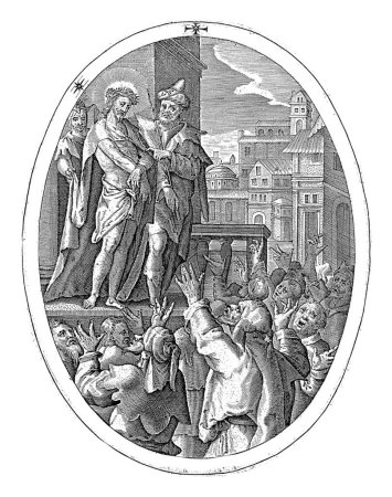 Foto de Cristo mostrado al pueblo, Crispijn van de Passe (I), 1601 Poncio Pilato muestra el Cristo muerto al pueblo judío. El pueblo clama por su crucifixión. - Imagen libre de derechos