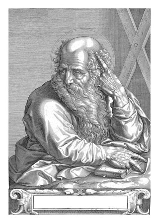 Téléchargez les photos : Apôtre Andreas, Egbert van Panderen, v. 1590 - 1637 L'apôtre André, regardant par-dessus son épaule droite. Avec sa main droite, il repose sur un livre et fait un geste qui se réfère à sa crucifixion. - en image libre de droit