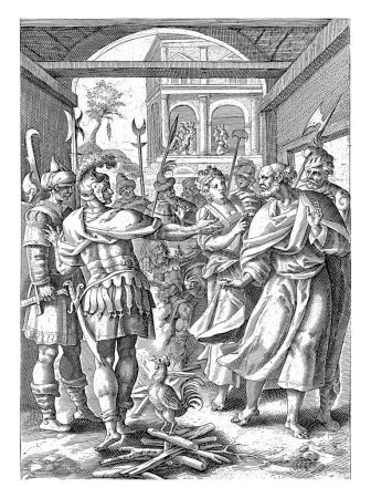 Photo for Denial of Peter, Antonie Wierix (II), after Maerten de Vos, 1583 - 1587 A slave of Caiaphas recognizes Peter as a follower of Christ. Peter denies this in the midst of the soldiers. - Royalty Free Image