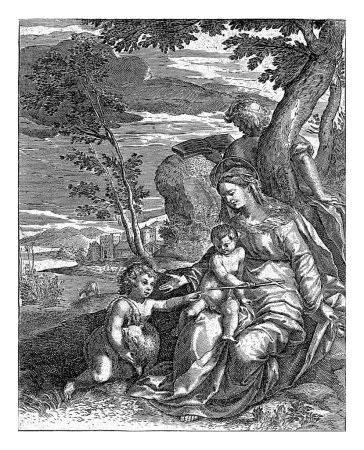 Téléchargez les photos : La Sainte Famille et Jean-Baptiste, Crispijn van de Passe (I) (attribué à), 1574 - 1637 Marie est assise avec le Christ Enfant sur ses genoux, elle tend la main à Jean-Baptiste. - en image libre de droit