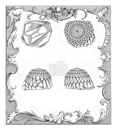 Foto de Four Views of the Orlov (Orloff) Diamond., Frans de Bakker, 1767 Four Views of the Orlov (Orloff) Diamond. Con un título descriptivo en francés y holandés. - Imagen libre de derechos
