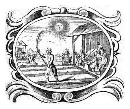 Foto de La adversidad enseña pureza al alma, Gaspar Bouttats, 1679 Página de un libro (p.100) con texto y viñeta de impresora en el verso. - Imagen libre de derechos