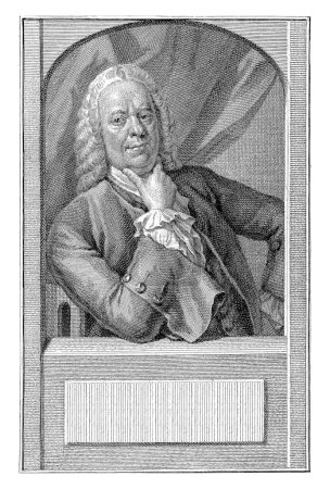 Foto de Retrato de Philip van Dijk, Jacob Houbraken, después de Philip van Dijk, después de Hendrik Pothoven, 1771 Retrato de Philip van Dijk en una ventana arquitectónica, con su codo derecho apoyado en un zócalo. - Imagen libre de derechos