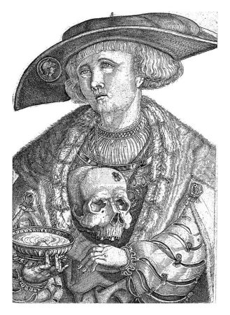 Photo for Self-Portrait with Skull and Bowl, Jacob Binck, 1510 - 1569 Self-portrait of Jakob Binck dressed in a fur-collared cloak. In front of his chest is depicted a skull with a fly. - Royalty Free Image
