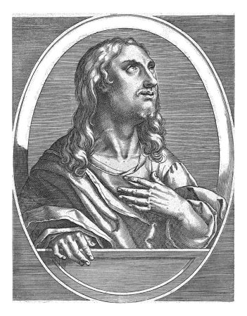 Téléchargez les photos : Habakkuk, Cornelis Galle (I), d'après Jan van der Straet, 1613 Le prophète Habakkuk, en ovale avec l'écriture de bord latin. Le prophète a les yeux vers le haut. - en image libre de droit