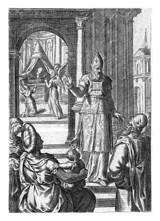 Foto de Anuncio del nacimiento de Johannes, Abraham de Bruyn, después de Crispijn van den Broeck, 1583 Ilustración del libro para la historia del anuncio del nacimiento de Johannes (Lucas 1: 5-23). - Imagen libre de derechos