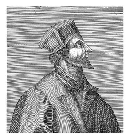 Photo for Portrait of Johannes Hus, Hendrick Hondius (I), 1599 Bust to the right of Johannes Hus. Below the portrait are his name and four lines in Latin - Royalty Free Image