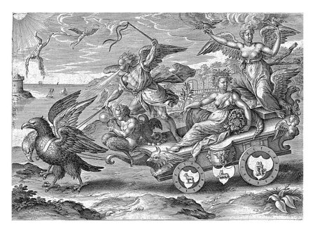 Photo for Air, Antonie Wierix (II), after Marten van Cleve (I), 1565 - before 1604 The female personification of the element Air rides on a triumphal chariot. - Royalty Free Image