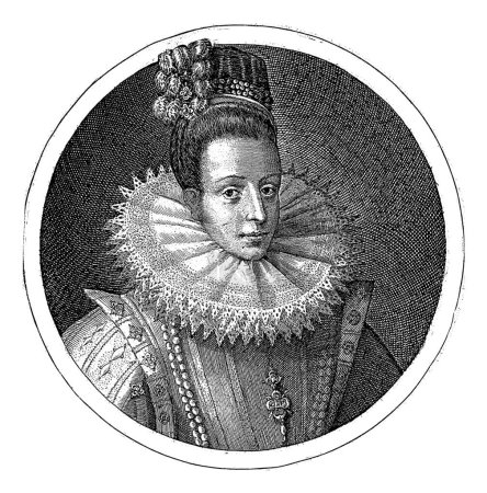 Téléchargez les photos : Portrait d'Isabella Clara Eugenia, Infante d'Espagne, Crispijn van de Passe (I), 1574 - 1637 Portrait d'Isabella Clara Eugenia, Infante d'Espagne et épouse d'Albrecht, archiduc d'Autriche. - en image libre de droit