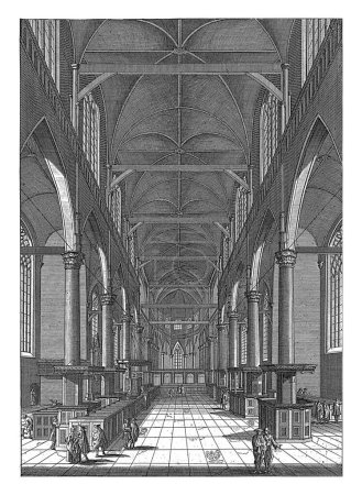 Photo for Interior of the Oude Kerk in Amsterdam, looking east, Jan Goeree, 1680 - 1731 The interior of the Oude Kerk in Amsterdam with a view of the choir. Churchgoers in the foreground. - Royalty Free Image