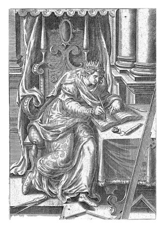 Photo for King Solomon writes the Bible book of Proverbs, Abraham de Bruyn, after Gerard van Groeningen, 1577 - 1583 Book illustration to the story of Solomon who writes the book of Proverbs (Proverbs 1). - Royalty Free Image