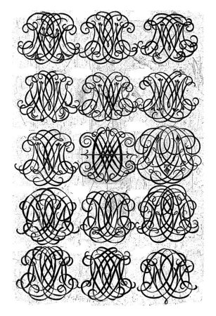 Foto de Quince Monogramas de Letras (MNR-NOV), Daniel de Lafeuille, c. 1690 - c. 1691 De una serie de 29 hojas parcialmente numeradas con monogramas numéricos. - Imagen libre de derechos