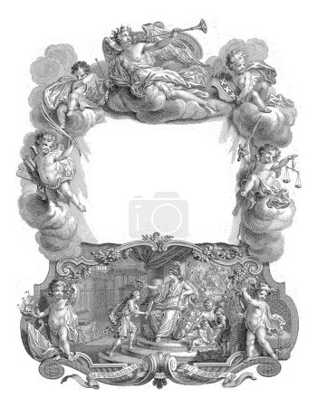 Photo for Minerva praises a young man with a bull, Simon Fokke, 1747 Minerva praises a young man with a bull in his hands. All around are putti with symbols of the different faculties of the university. - Royalty Free Image