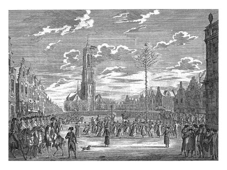 Photo for Planting the tree of liberty in Delft, 1795, Johannes Jelgerhuis, 1795 Men and women dance around the tree of liberty placed in front of the town hall on the Grote Markt in Delft, 4 February 1795. - Royalty Free Image