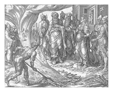 Foto de Tamar muestra el bastón y el anillo de Judá, Harmen Jansz Muller, después de Maarten van Heemskerck, 1564 - 1568 Judá tiene un fuego para quemar a su nuera Tamar. - Imagen libre de derechos